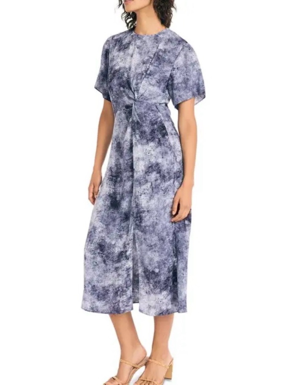 NWOT Luxely midi dress features a twist front detailing and a slit. Size 4 Gray